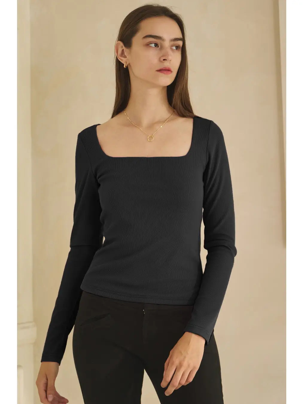 Baby Rib Square Neck Basic Top
