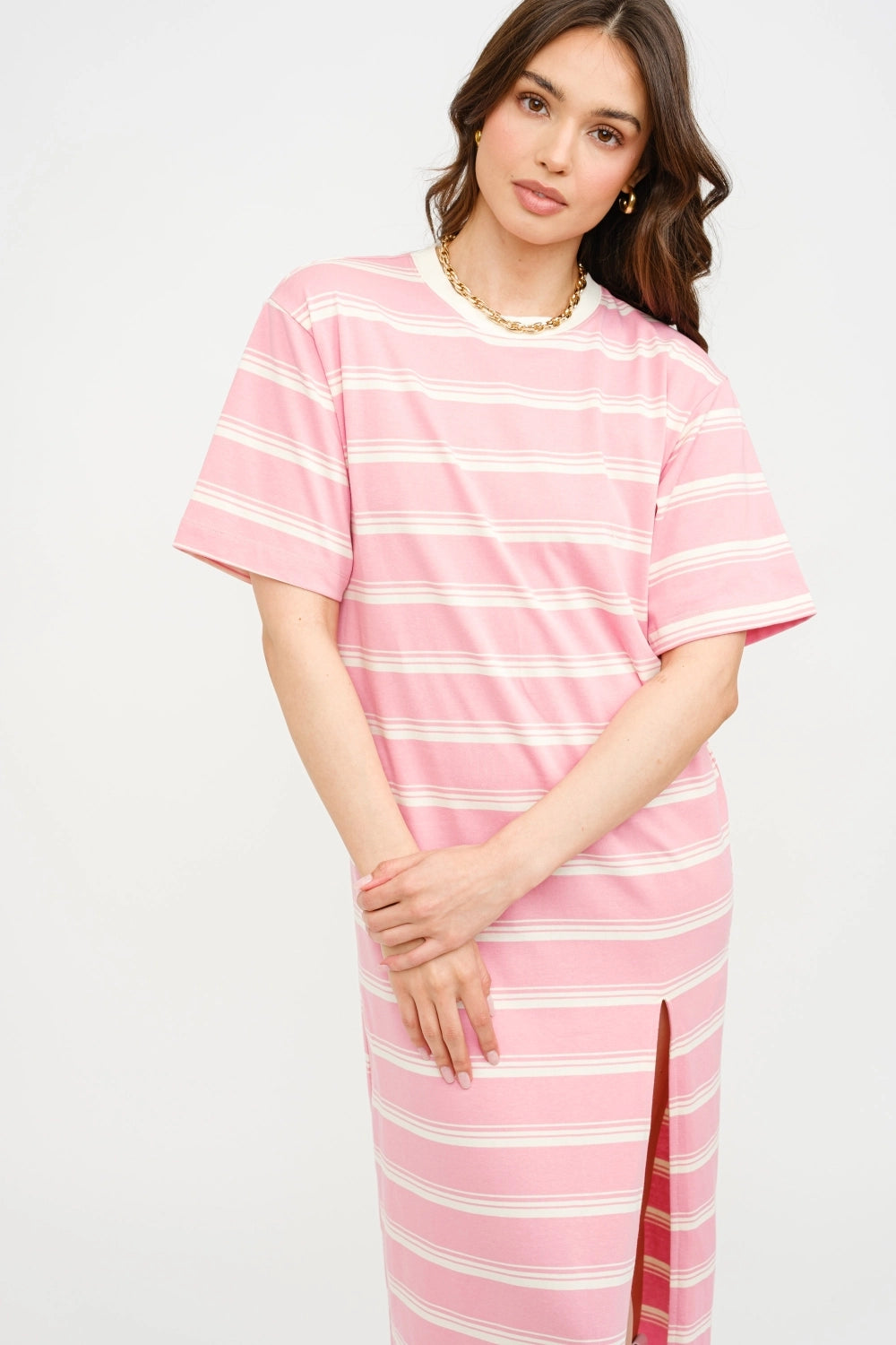 Avielle Pink Striped Maxi Dress