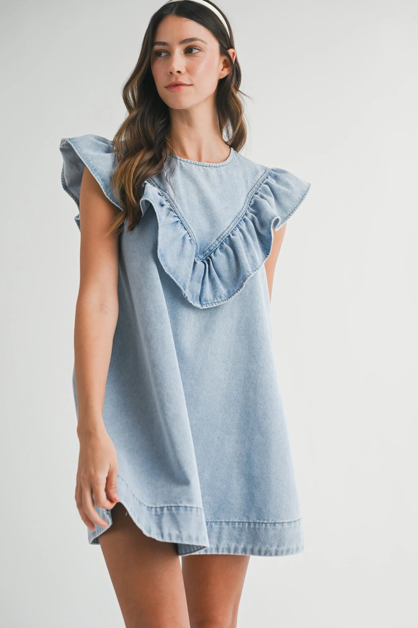 Poppy Ruffle Detail Denim Dress