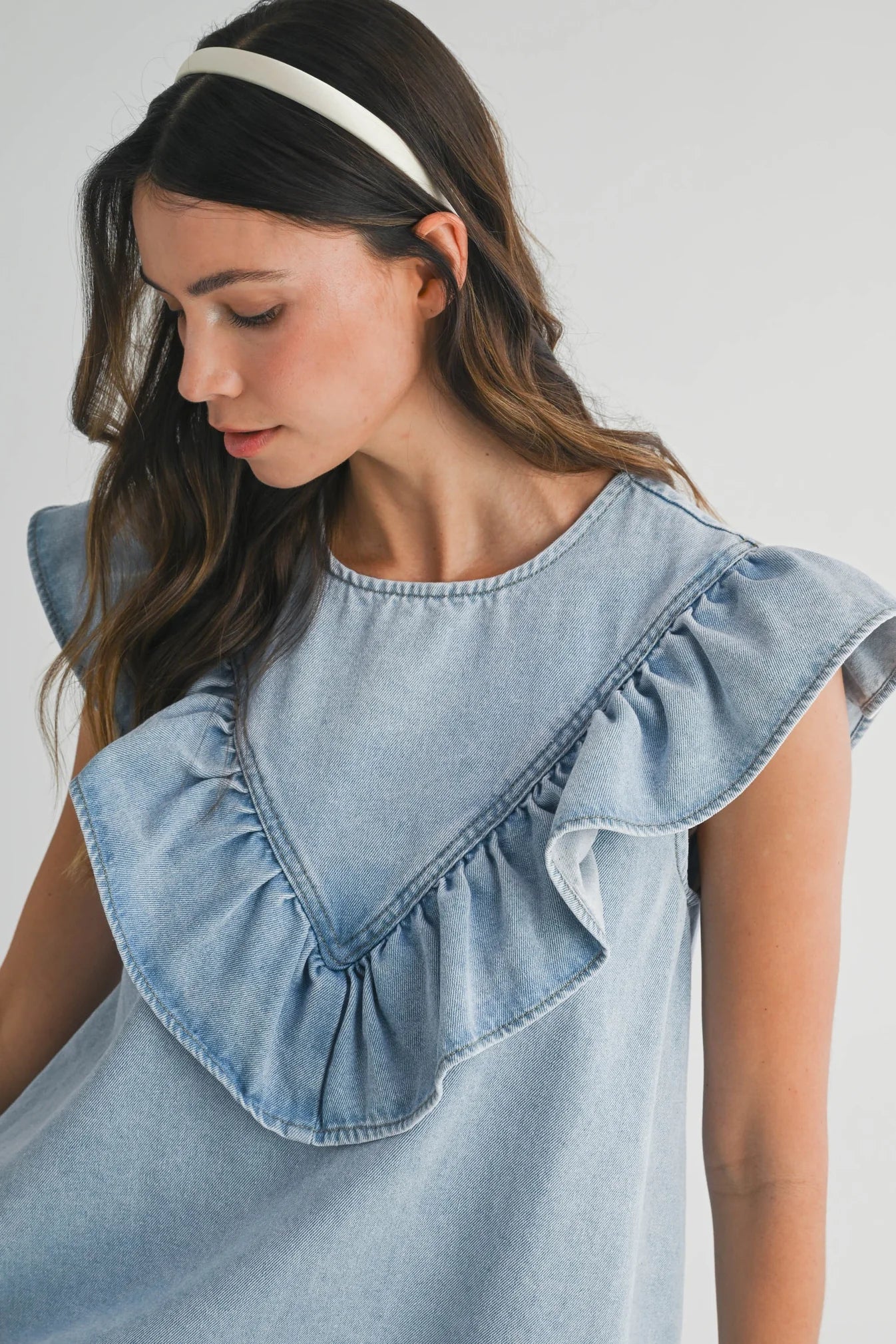 Poppy Ruffle Detail Denim Dress