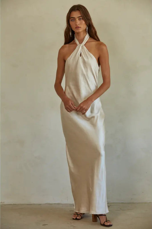 Iris Satin Halter Neck Dress