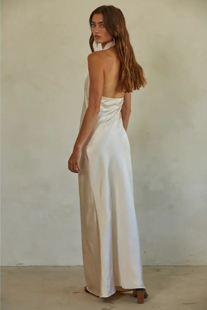 Iris Satin Halter Neck Dress