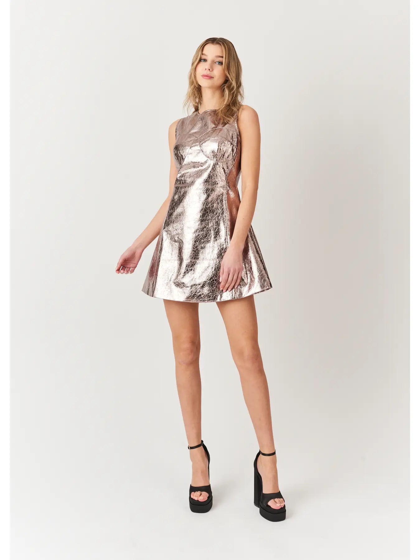 Portia A-Line Sleeveless Faux Leather Mini Dress