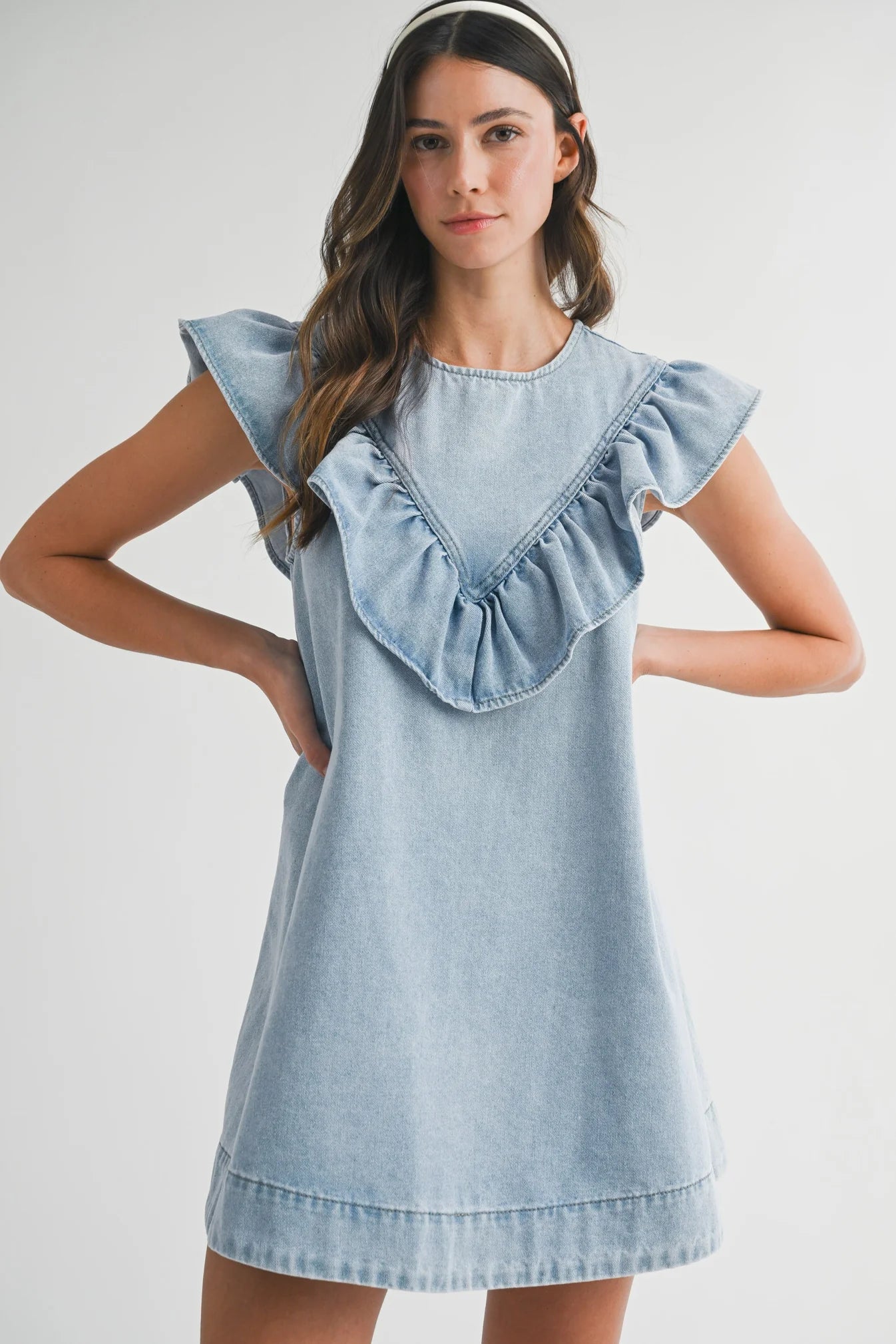 Poppy Ruffle Detail Denim Dress