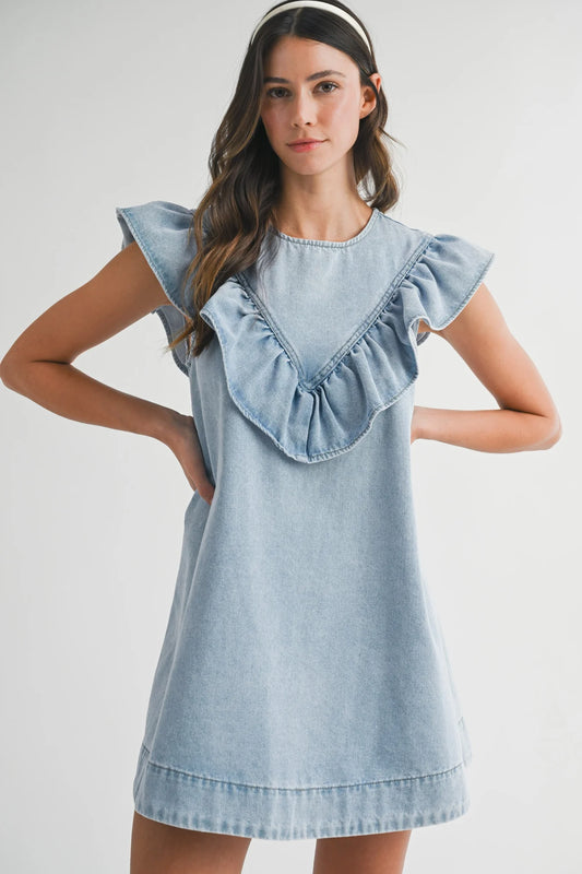 Poppy Ruffle Detail Denim Dress