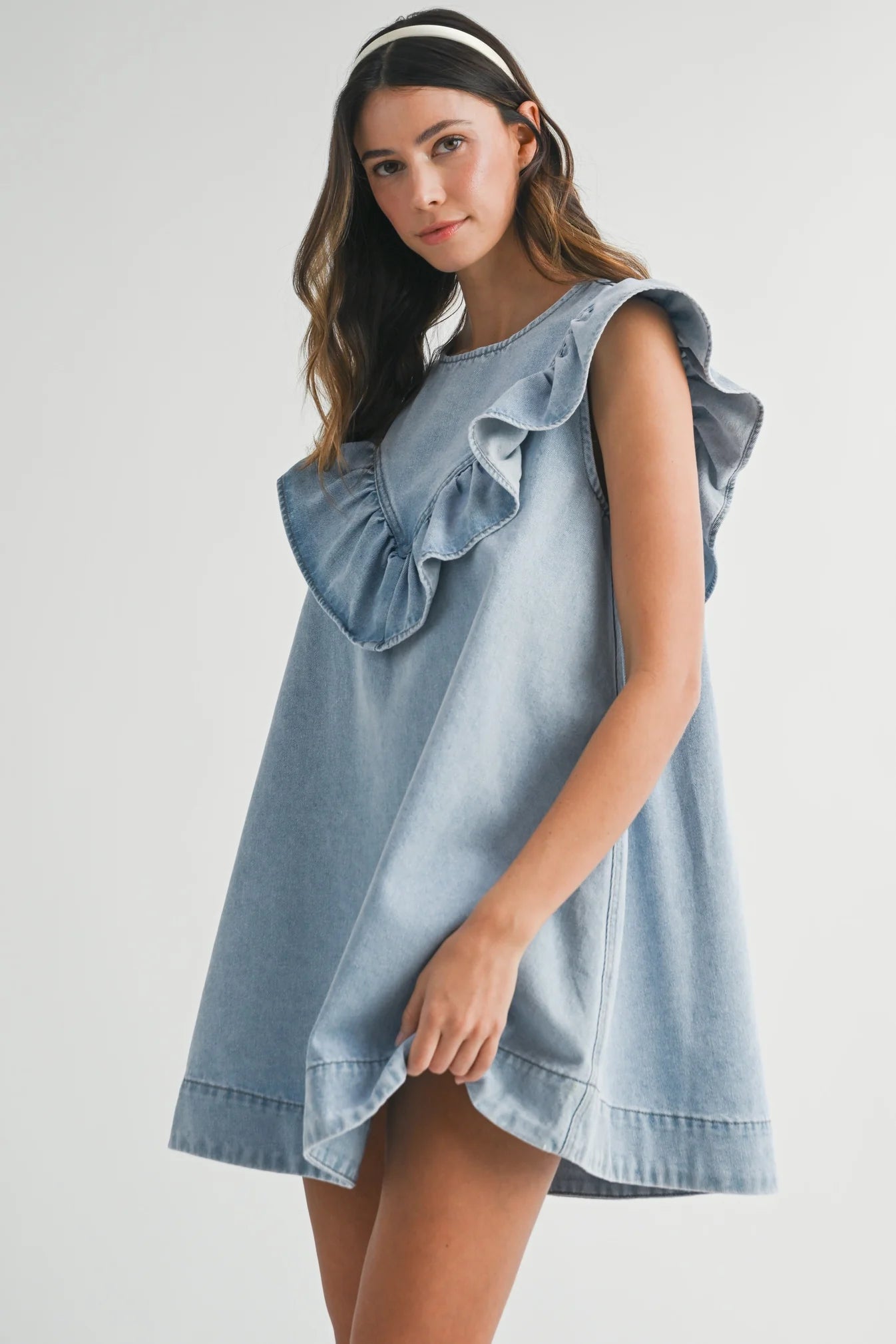 Poppy Ruffle Detail Denim Dress