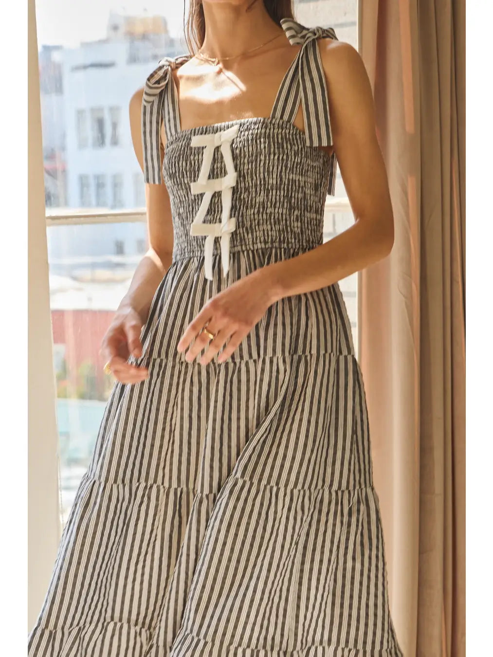 Sarah Striped Sleeveless Tired Midi Dress